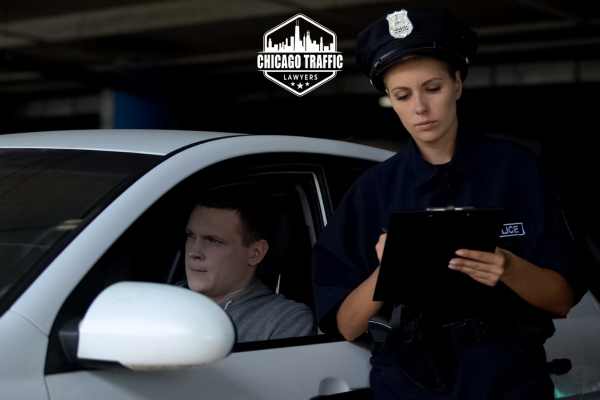 a police officer writing a driver a ticket